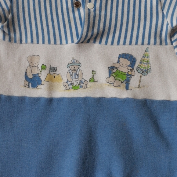 Carter's Vintage Babies Blue and White 100% Cotton Striped Romper Size 6-9 MO - Picture 3 of 8